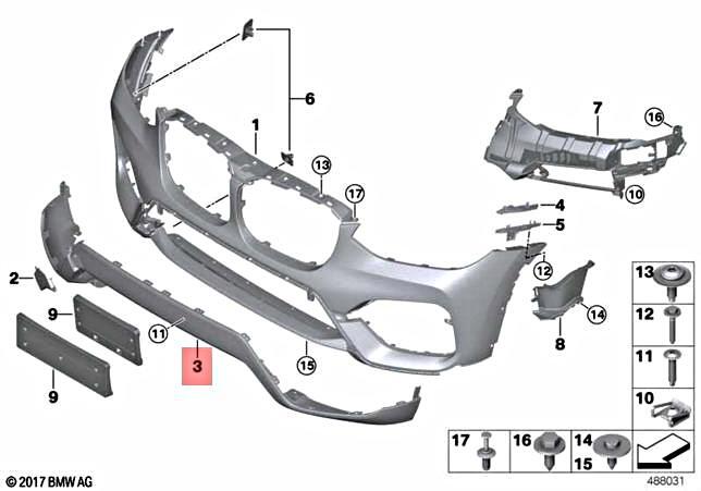 წინა ბამპერი ქვედა სენსორის ჭრილით - BMW X3 G01 2018- წინა ბამპერი ქვედა სენსორის ჭრილით - BMW X3 G01 2018-