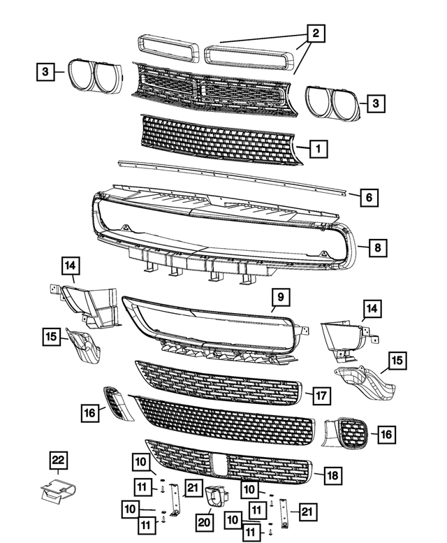 ცხაურა შუა - DODGE CHALLENGER 2015-2022 Front bumper grille