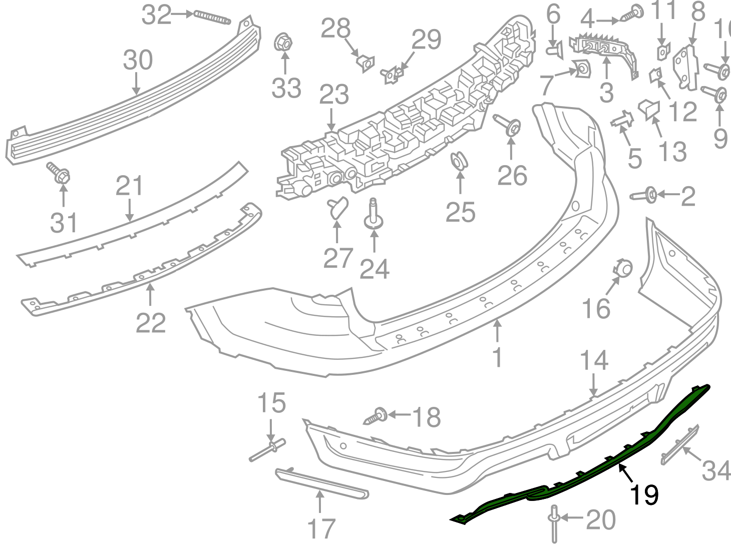 მოლდინგი უკანა ბამპერის ვერცხლისფერი ქვედა - FORD EXPLORER 2018-2019