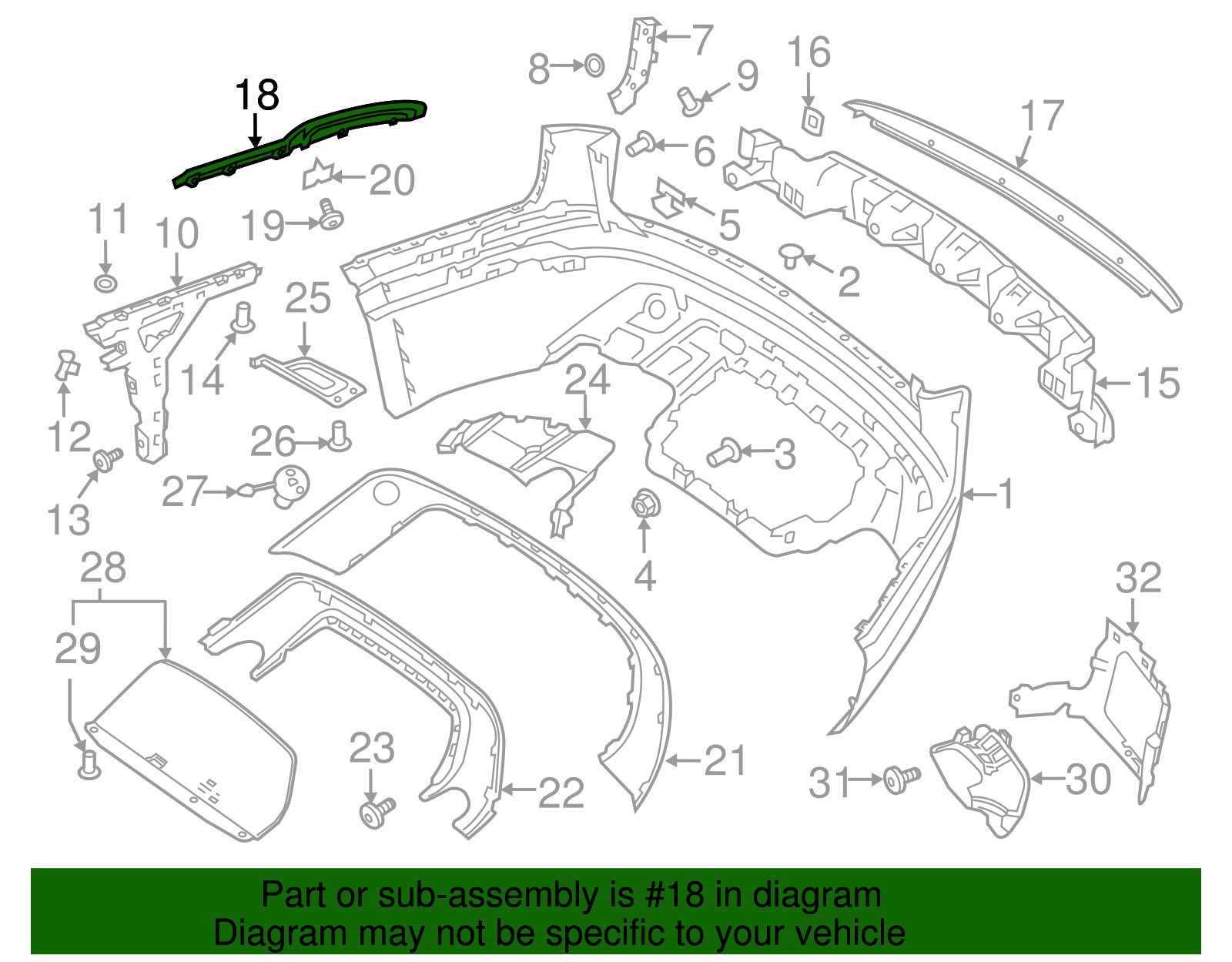 მოლდინგი უკანა რეფლექტორის მარცხენა - RANGE ROVER VELAR R-DYNAMIC 2017-20