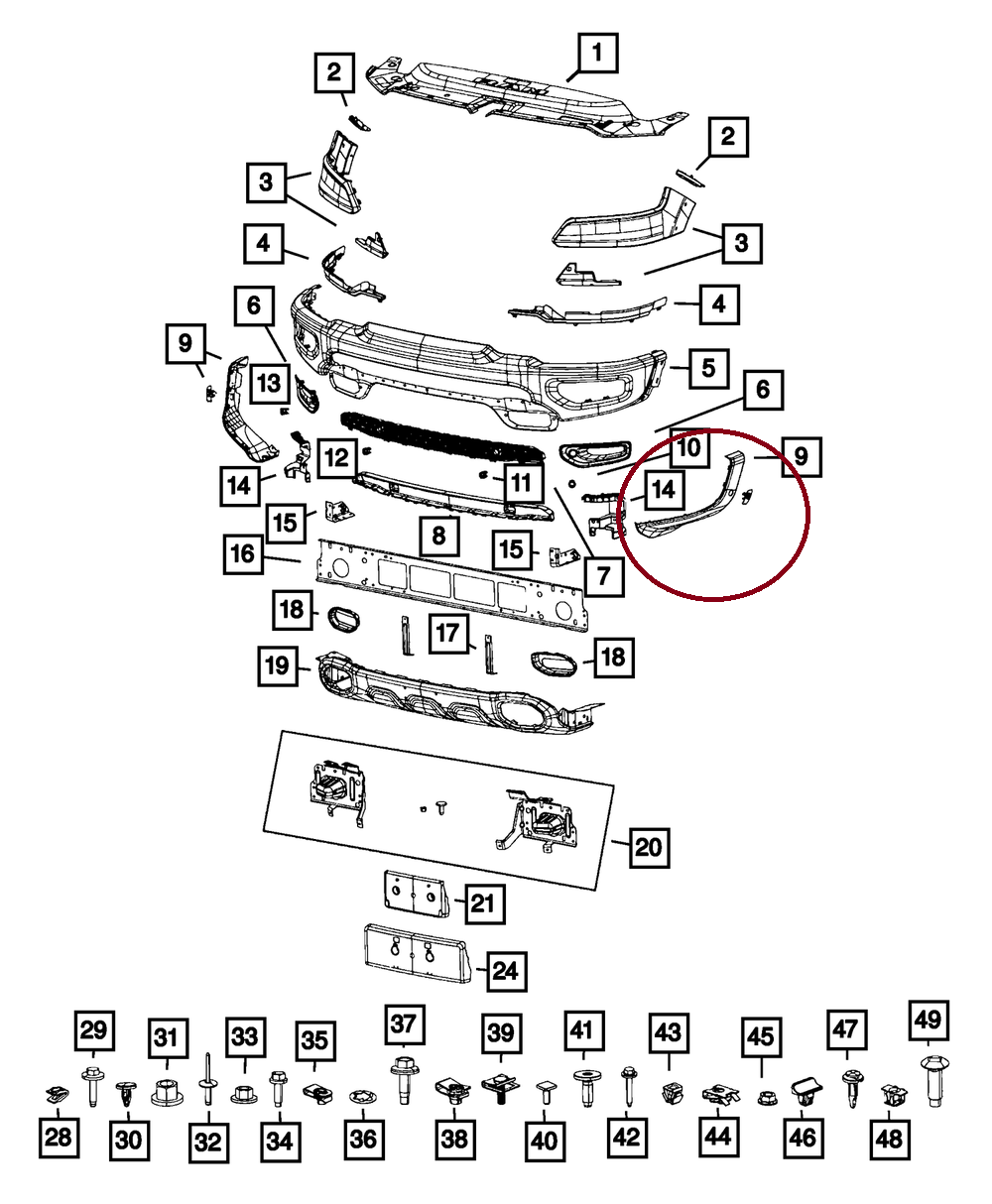 სამაგრი წინა ბამპერის მარჯვენა - DODGE RAM PICKUP 2019-2024